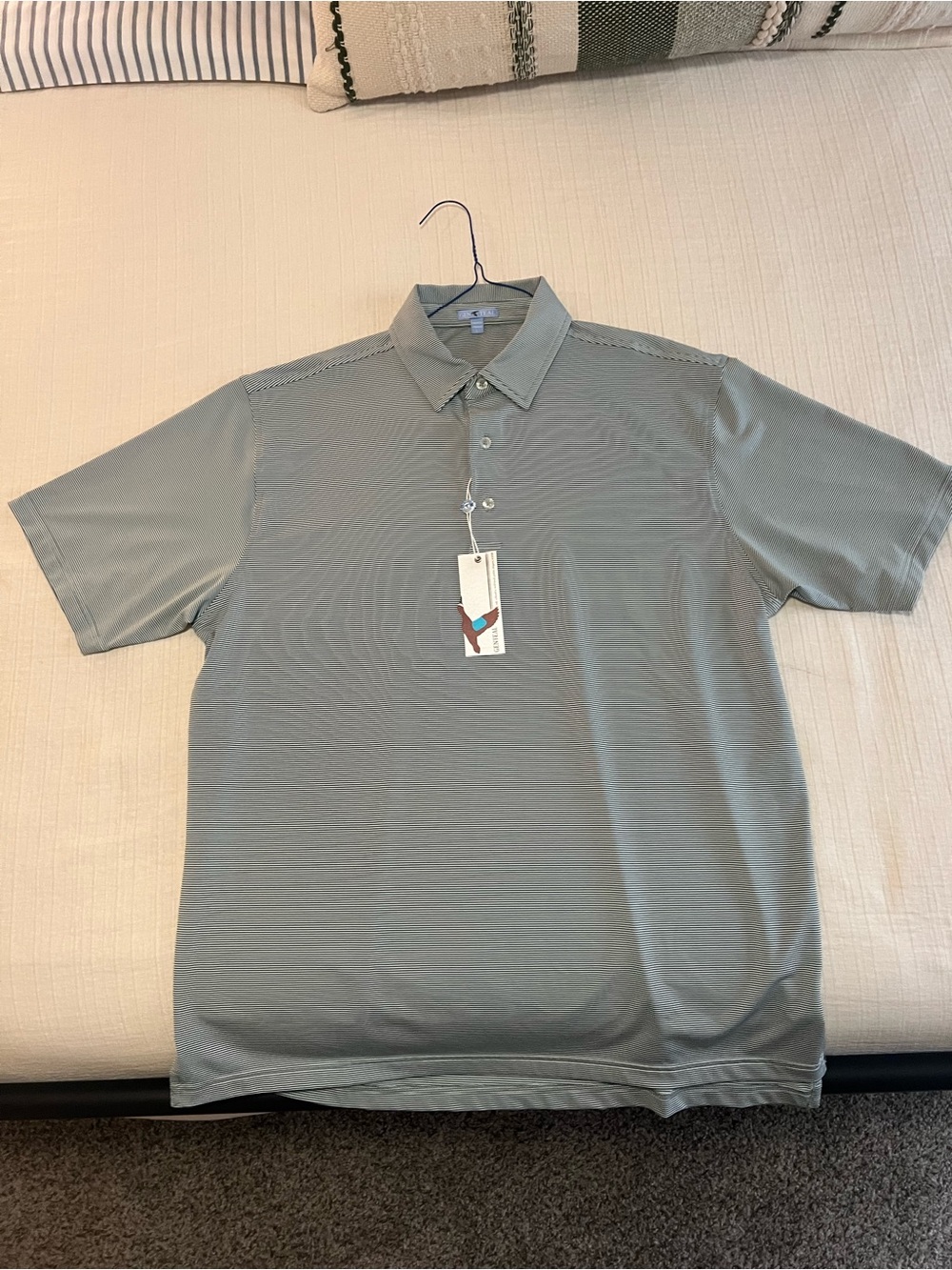 Pine Green & White Pinstripe Genteal Golf Polo